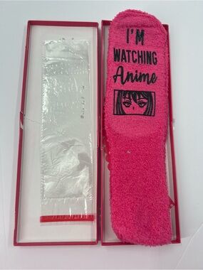 Happypop “I’m Watching Anime” Fuzzy Socks Pink Gift Box NWT
